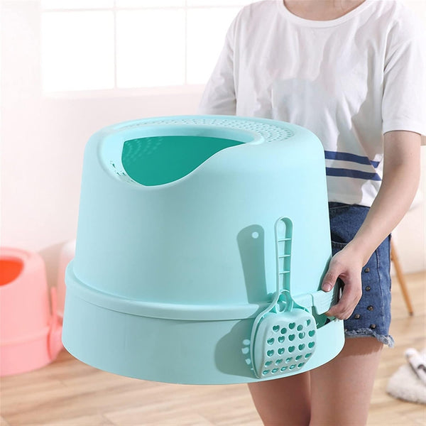 Dog Potty Training Toilet ﻿ Top Entry Cat Litter Box with Scoop Splash-Proof Multifunctional Toilet Base round Detachable Tray PP Material(C)5