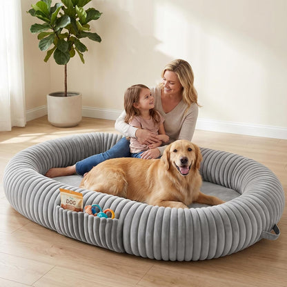 Oversized Human Dog Bed for Large Breed Dogs, 77.5X61.8X9.8 Inch Extra Large Plush Orthopedic Bed with Washable Removable Cover, Non-Slip Bottom, Soft Plush Shared Bed for Bedroom Living Room2