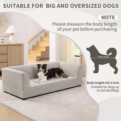 Oversized Dog Sofa Couch for Medium & Large Dogs, Modern Pet Couch Bed with Backrest & Armrests, Supportive Foam Cushion, Linen Fabric Dog Couch6