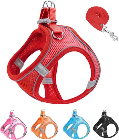 XXXS Pink Soft Mesh Dog Harness and Leash Set,No Escape Puppy Harnesses for Training Walking， Reflective Adjustable Puppy Vest for Small Medium Dogs, Cats (Pink, XXXS)7