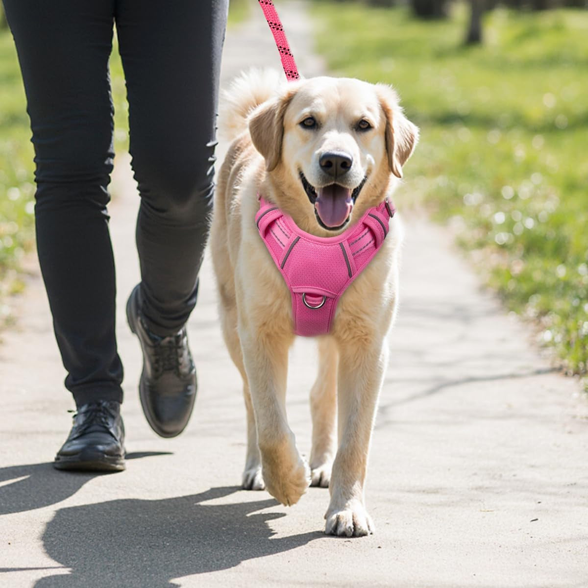 barkbay-no-pull-dog-harness-large-reflective-dog-harness-with-front-clip-and-easy-control-handle-for-walking-training-running-with-id-tag-pocketpink-l