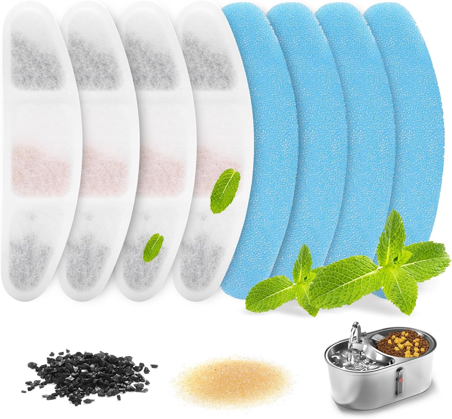 ipettie-water-fountain-filters-kits-for-twins-cat-water-fountain-stainless-steel-with-two-spouts-ip-wf-s05-f4-4-x-carbon-filter-4-x-sponge-filter