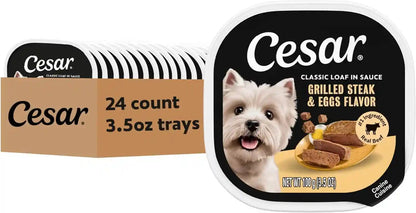 Cesar Classic Loaf in Sauce Wet Dog Food, Filet Mignon, 3.5 Oz, 24 Count | Made in USA, Real Beef #1 Ingredient, No Fillers/Added Sugar/Artificial Flavors, Use as Meal or Topper, Easy Peel Trays16