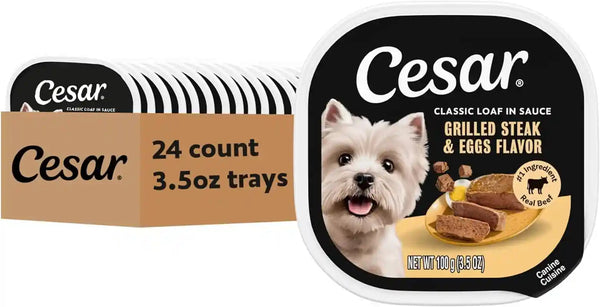 Cesar Classic Loaf in Sauce Wet Dog Food, Filet Mignon, 3.5 Oz, 24 Count | Made in USA, Real Beef #1 Ingredient, No Fillers/Added Sugar/Artificial Flavors, Use as Meal or Topper, Easy Peel Trays16