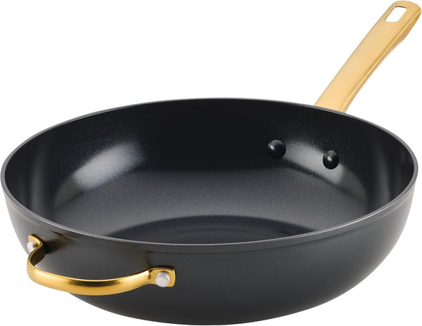 Forged Induction Ceramic Nonstick Stir-Fry Pan with Helper Handle, Dishwasher Safe, Suitable for All Stovetops, 12.25 Inch Wok Pan - Black1