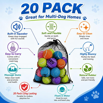 INSUM Small Tennis Balls for Dogs - 2 Inch 20 Pack Squeaky Dog Balls | Built in Squeaker, Durable, SGS Non-Toxic Test, Mini Tennis Balls for Small Breeds, with Mesh Bag8