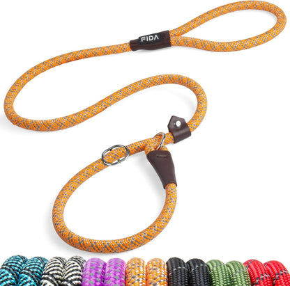 Fida Durable Slip Lead Dog Leash, 6 FT X 1/2" Heavy Duty Dog Loop Leashes, Comfortable Strong Rope Slip Leash for Large Medium Dogs, No Pull Pet Training Lead with Highly Reflective(1/2", Black)15