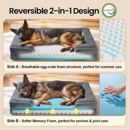 Ohgeni Orthopedic Extra Large Dog Bed Couch, Memory Foam, 44-Inch (Gray) | Waterproof Pet Bed with Machine-Washable Removable Cover & Soft Comfortable Fabric2