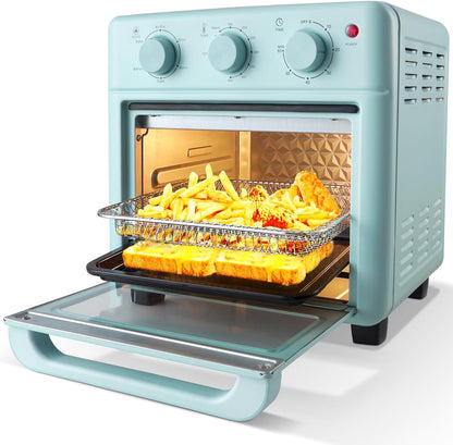 Air Fryer Toaster Oven Combo, Retro Convection Oven Countertop,16Qt Small Toaster Oven, 4-Slices or 9" Pizza,Bake,Toast,Broil, Air Fry, Rapid Heating Mini Conventional Oven, Non-Stick, Blue1