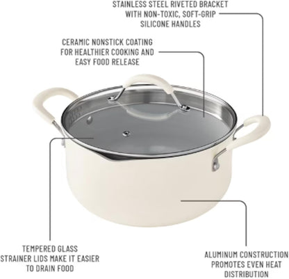 Pioneer Woman 17-Piece Ceramic Cookware Set with Strainer Lids and Cookie Sheet with Rack - Nonstick Pots and Pans Set (Cream)5