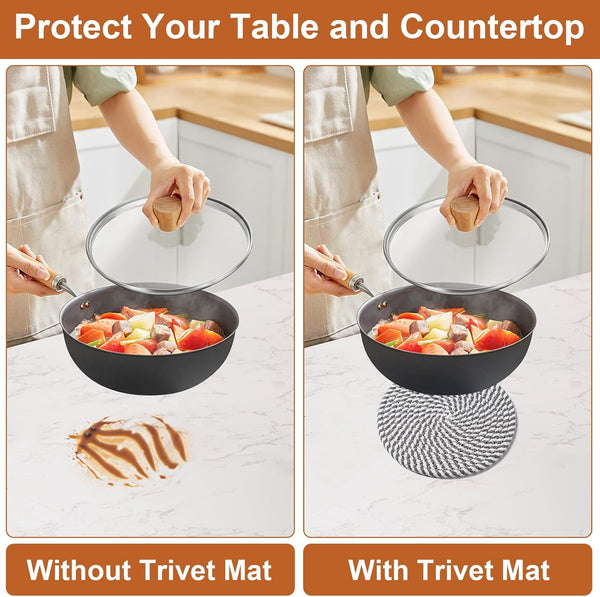 7 Inch Trivets for Hot Dishes, Pot Holders for Kitchen, Hot Pads, Coasters | 5 Pcs, Heat Resistant, 100% Pure Cotton Thread Weave, Hot Mats for Countertop and Table, Kitchen Essentials, Home Decor, Gray6