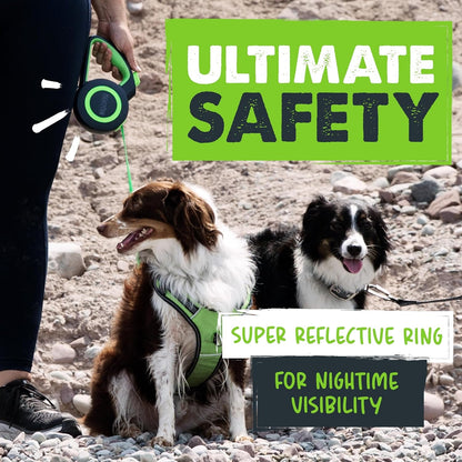 Mighty Paw Retractable Dog Leash 2.0, 16 Ft, for Medium Dogs, Heavy Duty | Reflective Nylon Tape, Tangle-Free Swivel Clip, One-Touch Quick-Lock Brake, Reflective Ring, Anti-Slip Handle8