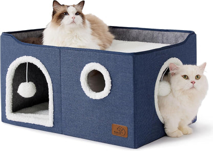 Bedsure Cat House Bed for Indoor Cats with Fluffy Ball and Scratch Pad,Grey | 16.5X16.5X13 In,Large Cat Cave for Multiple Pets,Foldable Cat Hideway Cube for Sleeping Kitten10