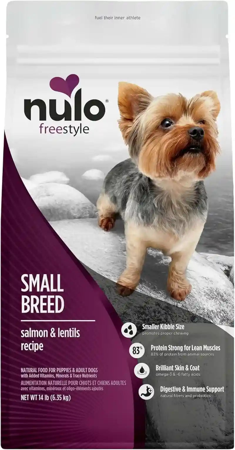 nulo-freestyle-small-breed-dog-food-dry-salmon-lentils-puppy-adult-grain-free-dog-food-natural-high-protein-smaller-sized-kibble-with-bc30-probiotic-for-healthy-digestion-support-6lb-bag