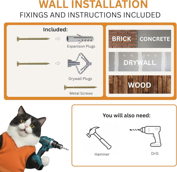 INICIO Cat Wall Stairs - Set of 3 Wall Steps for Cats to Climb with Fixtures, 8.7"X4.7" - Floating Steps for Climbing or Playing - for Kittens and Adult Cats, Dark Brown8