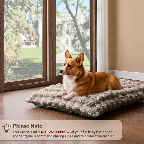 WDCOZY Fluffy Dog Crate Beds for Large Dog, Plush Faux Fur Kennel Pad with Removal Washable Cover, Soft Pet Mat for Sleeping & Ease Anxiety, Anti-Slip Bottom for Pet up to 90 Lbs, 41"X27", Beige8