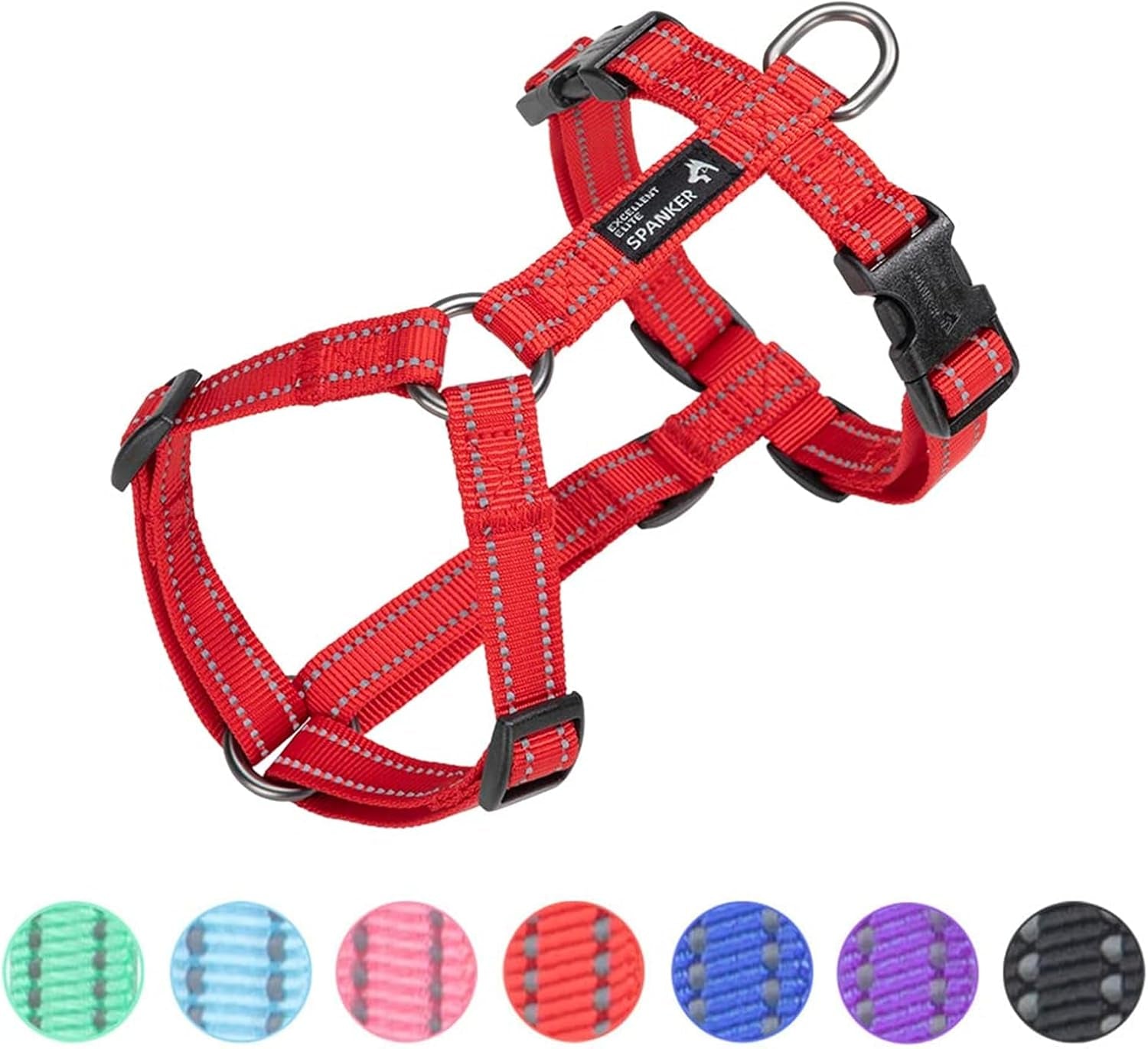 excellent-elite-spanker-no-pull-dog-harness-reflective-nylon-vest-l-shaped-adjustable-easy-pet-harness-for-small-medium-large-breeds-dogs-walking-training-black-redpink-m