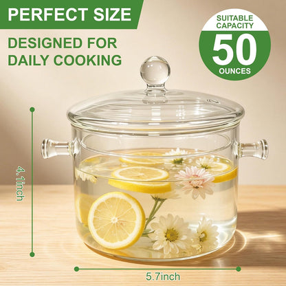 Glass Pots for Cooking on Stove, 1.5L / 50Oz, Heat-Resistant Simmer Pot | Glass Cooking Pot with Lid, Heat-Resistant Simmer Pot for Stove Potpourri, Saucepan Pot Fits for Cooking, Soup, Tea, Milk2