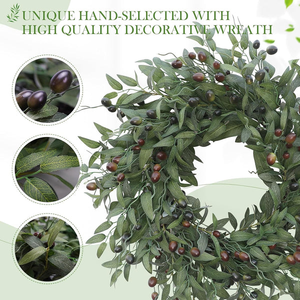Olive Wreath 26 Inch Wreaths for Front Door with Purely Handmade Realistic Dense Olive Leaf Olive Berry, Elegant Home Decor Wreath Ideal for Front Door, Hallways, Any Area You Want to Brighten3