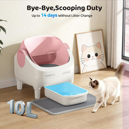 Thereye Self Cleaning Cat Litter Box, Open-Top Automatic Litter Box with APP Control, Safety Sensor and 10L Large Waste Bin, Smart Kitty Litter Boxes with Trash Bags and Mat for Multiple Cats4