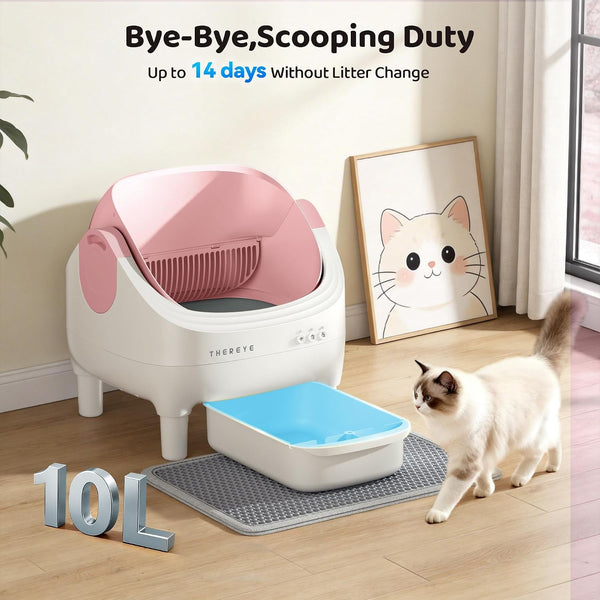 Thereye Self Cleaning Cat Litter Box, Open-Top Automatic Litter Box with APP Control, Safety Sensor and 10L Large Waste Bin, Smart Kitty Litter Boxes with Trash Bags and Mat for Multiple Cats4
