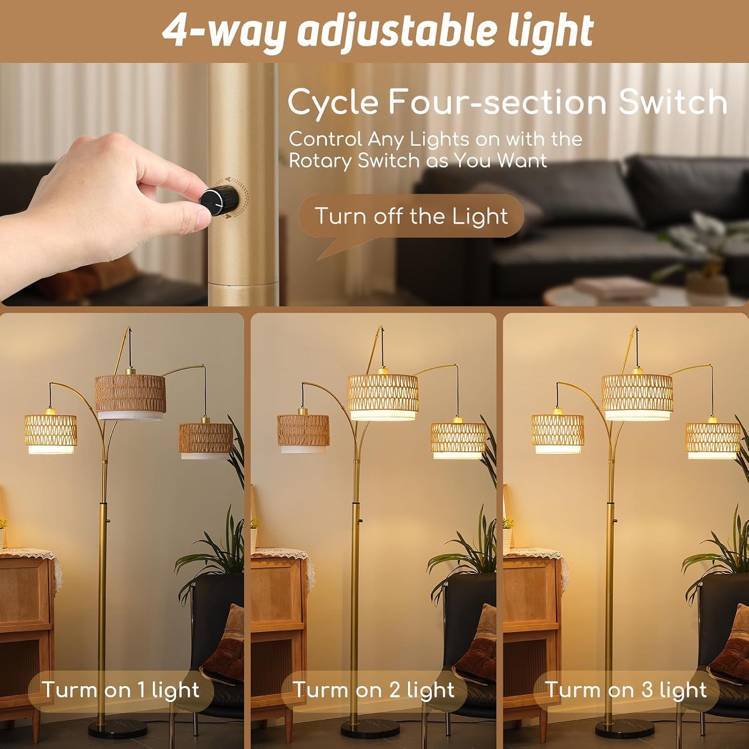 80-gold-rattan-arc-floor-lamp-for-living-room-3-light-boho-tree-lamp-heavy-natural-marble-base-1-2-3-light-rotary-switch-double-layer-wicker-fabric-shades-for-reading-corners-8-ft-ceilings