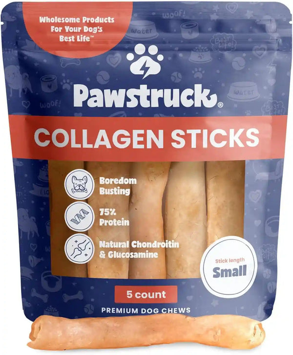Pawstruck Natural Large 12" Beef Collagen Sticks for Dogs – Long-Lasting Rawhide Alternative, High Protein Treats with Chondroitin & Glucosamine – 5 Pack12