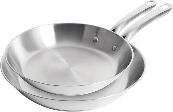 Gourmet Stainless Steel Frying Pan Set, 11 and 12.5 in Skillets | Induction Compatible, Oven Safe to 500°F, Dishwasher Safe, Riveted Stainless Steel Handles, Sears Meats and Sautés Vegetables1