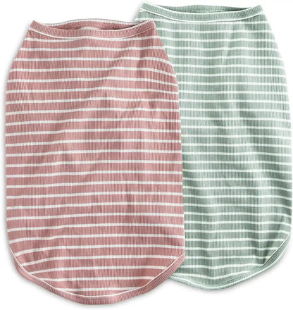 Koneseve Dog Shirt Vest Lightweight Stretchy Dog T-Shirts Soft Cool Sleeveless Stripe Vests Breathable Clothes for Puppy Kitty Cats Small Medium Large Dogs 2 Pack Pink + Green [ S/Small ]2