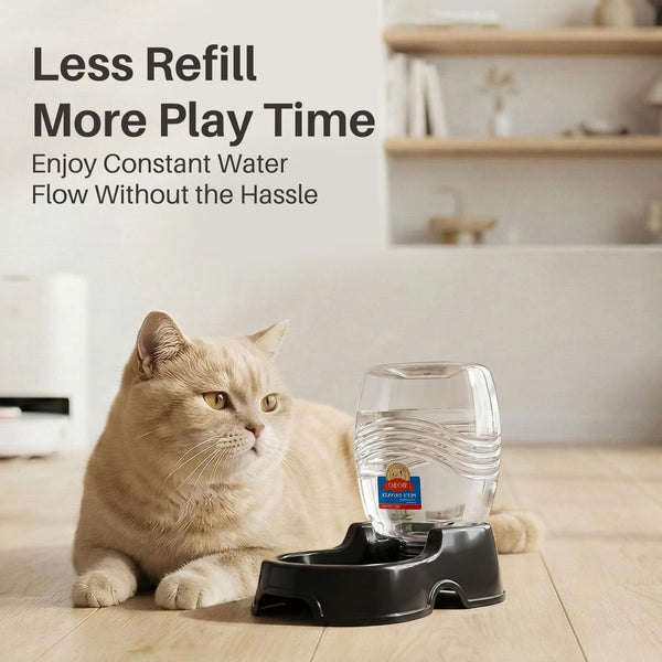 Flexzion Automatic Gravity Pet Waterer for Cat & Dog - Non-Skid & Easy-Clean Auto Replenish Water Dispenser Drinking Bowl (1/4 Gallon/ 900Ml), Black2