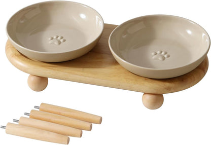 Havniva Elevated Cat Bowls, Cat Food and Water Bowl Set, Ceramic Cat Bowl | Raised Cat Food Bowls, Whisker Friendly, 5.6” Shallow Cat Dishes + 6” Wide Cat Plates, Non-Slip Wood Stand, Two Heights17