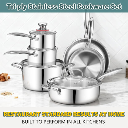 Stainless Steel Cookware Set of 6, 10-Pieces Pots and Pans Sets | 3-Ply Pots and Pans for Kitchen, Induction Multi Cooktops & Oven, Dishwasher Safe, Frying Pans, Saucepans, Saute Pan & Pot8