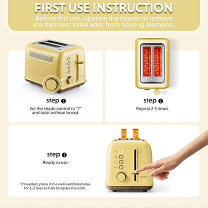 DT620 2-Slice Toaster, 7 Shade Settings, 1.5" Wide Slots, Yellow | for Toast, Bagel & English Muffin, 6 Toasting Functions, Retro, Stainless Steel, High Lift Lever4