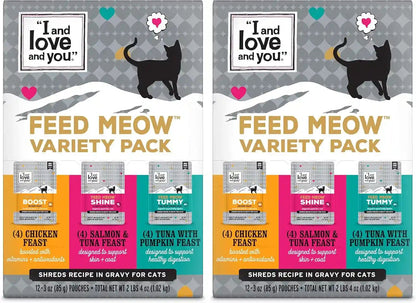 I and LOVE and YOU Feed Meow Tummy Wet Cat Food - Tuna + Pumpkin - Digestion Support, Grain Free, Shredded, 3Oz Pack of 129