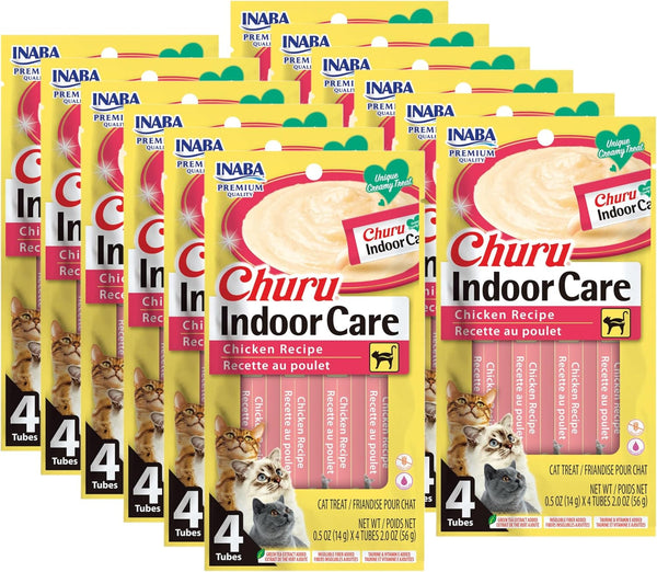 INABA Churu for Cats, Functional, Creamy Lickable Purée Cat Treat for Indoor Care and Hairball Control, 0.5 Ounces Each, 24 Tubes (4 per Pack), 2 Flavor Tuna and Chicken Variety Pack12