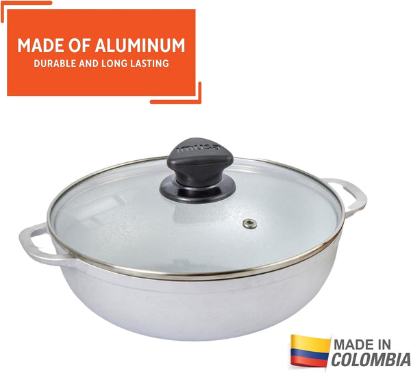 7 Qt Cast Aluminum Caldero Dutch Oven with Glass Lid | 30 Cm Diameter, Glass Lid with Riveted Handles, Heavy Bottom, Oven Safe, Rice Pot for Stews, Soups and Beans, Polished Finish3