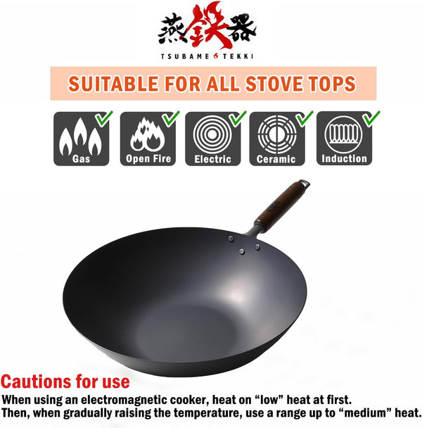 燕鉄器 Nitrided Flat-Bottom Wok with Handle, Woks, Stir Fry Pans 12.99 Inch 33Cm6