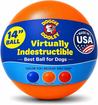 Doggie Dooley Virtually Indestructible Dog Ball - 10 Inch Hard Plastic Interactive Dog Toy for Large Breeds over 45+ Lbs - Built for Herding & Push Play - Floats in Water, Made in USA - Red12