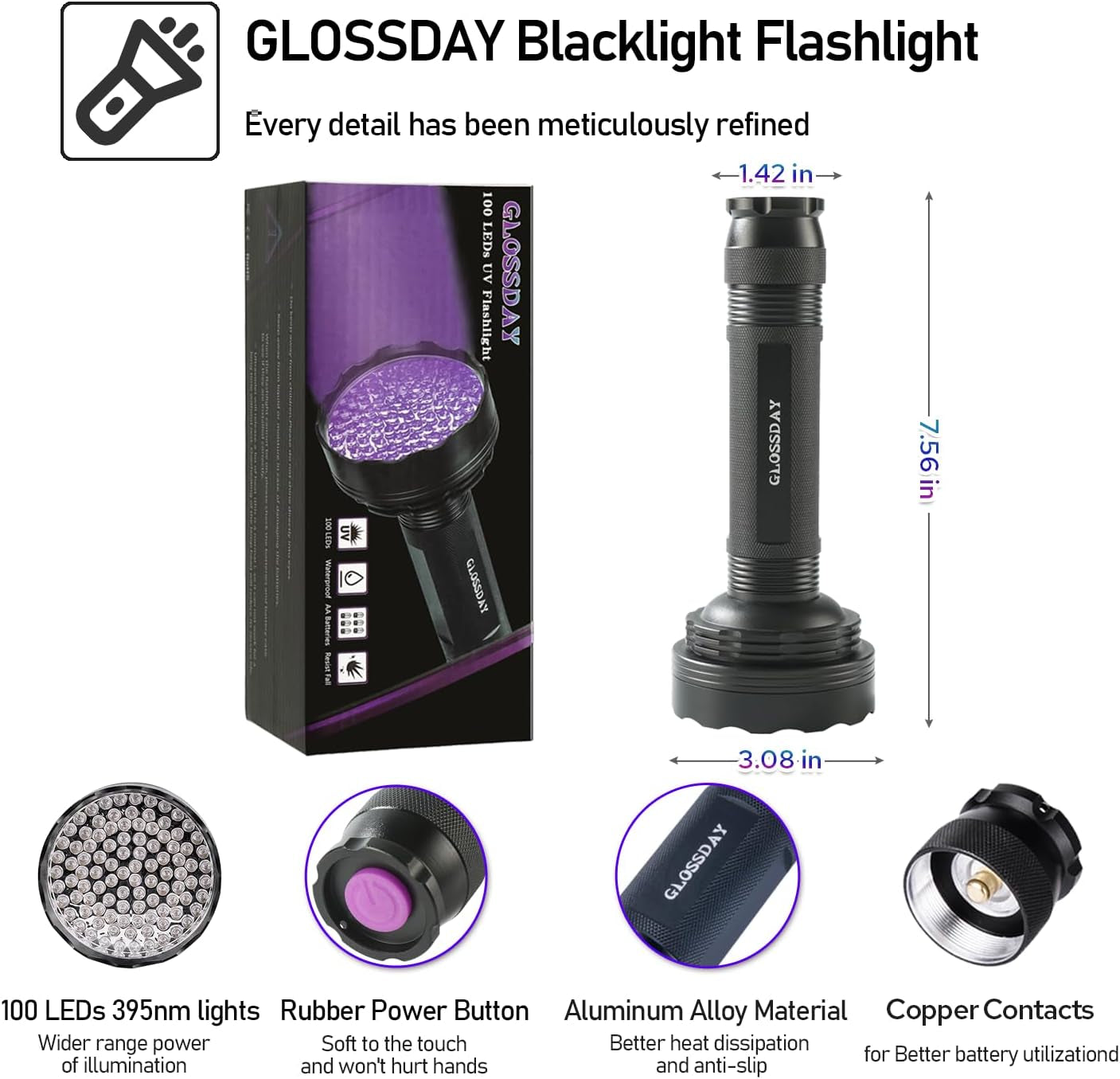 glossday-uv-flashlight-black-light-100-led-black-light-flashlight-for-dog-cat-pet-detector-scorpions-finder