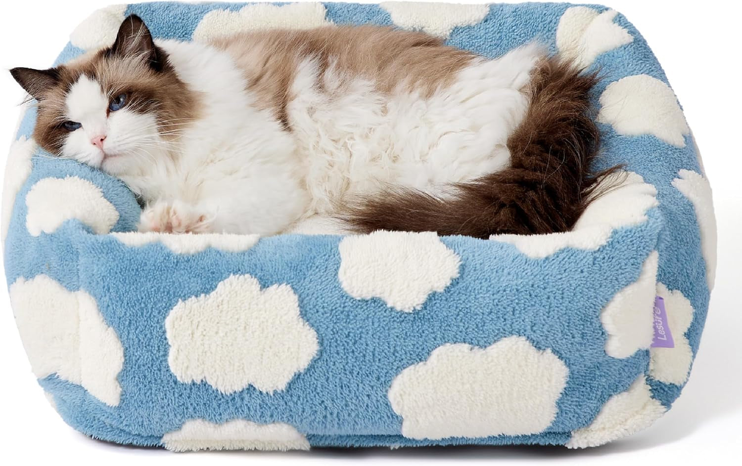 le-sure-cute-dog-bed-for-small-dogs-jacquard-washable-puppy-beds-25x21x7in-rectangle-pet-bed-comfy-orthopedic-pet-sofa-for-home-decor-anti-slip-bottom-up-to-15lbs-cozy-clouds-blue