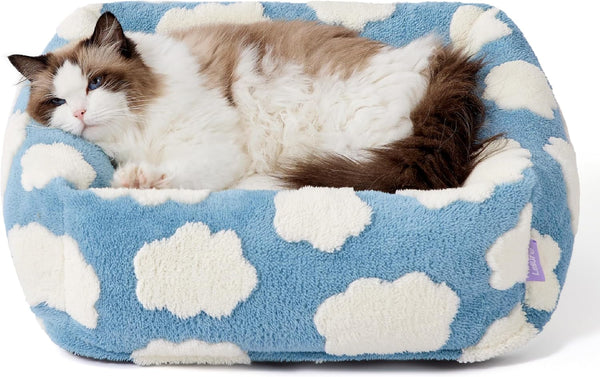 LE SURE Cute Dog Bed for Small Dogs Jacquard Washable Puppy Beds,25X21X7In | Rectangle Pet Bed,Comfy Orthopedic Pet Sofa for Home Decor,Anti Slip Bottom,Up to 15Lbs,Cozy Clouds Blue7