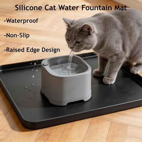 Silicone Square Mat 16X16 for Water Bowl, Waterproof Pet Bowls Mat, Black | with Raised Edge, Non-Slip Cat Dog Water Dispenser Mat Protects Floors from Water & Food Spills2