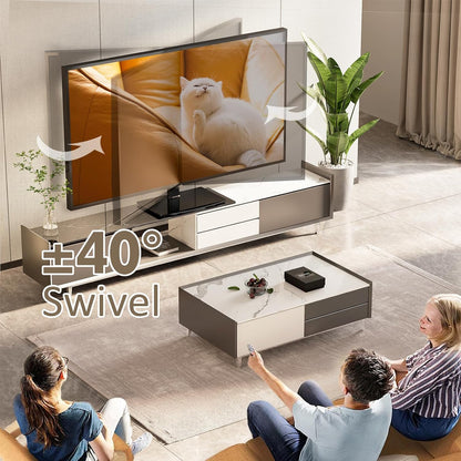 Universal Swivel TV Stand/Base Table Top TV Stand 32 to 65 Inch Tvs 80 Degree Swivel, 4 Level Height Adjustable, Heavy Duty Tempered Glass Base, Holds up to 88Lbs Screens, HT04B-0022