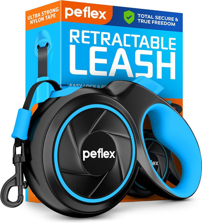 16.4 Ft Retractable Dog Leash for Dogs 10–100 Lbs - Heavy Duty Tape Leash with Strong Nylon Tape - 360° Swivel Control - One-Click Brake & Lock - Ergonomic Non-Slip Grip for Safe & Easy Daily Walks1