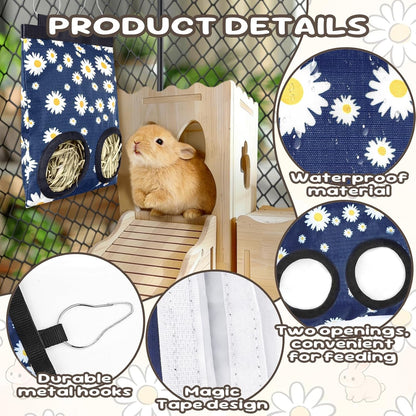 2 Pack Rabbits Hay Feeder Bag, 2 Holes Hanging Bunny Hay Feeder Guinea Pig Feeding Bag Storage Dispenser for Bunny Rabbits Chinchillas Hamsters Small Pets and Animals3