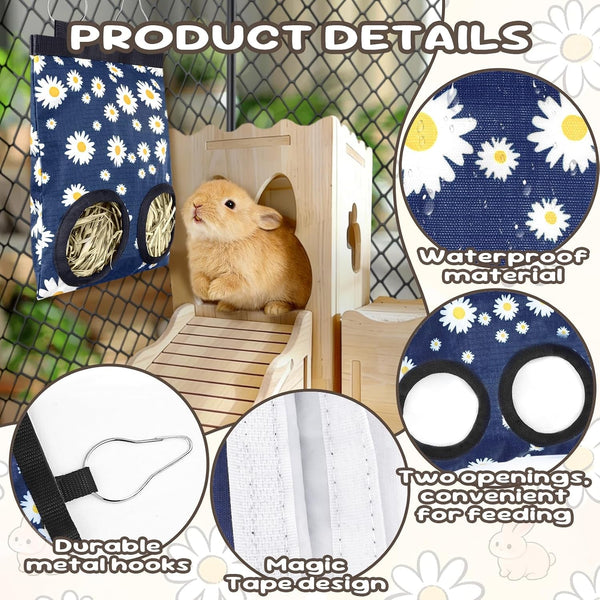 2 Pack Rabbits Hay Feeder Bag, 2 Holes Hanging Bunny Hay Feeder Guinea Pig Feeding Bag Storage Dispenser for Bunny Rabbits Chinchillas Hamsters Small Pets and Animals3