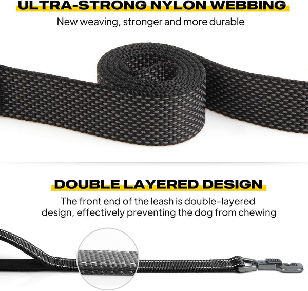 Fida 4 FT Heavy Duty Dog Leash with 2 Comfortable Padded Handles, Traffic Handle & Advanced Easy Snap Hook, Reflective Walking Lead for Large, Medium & Small Breed Dogs (4 FT X 1" Wide, Black)3
