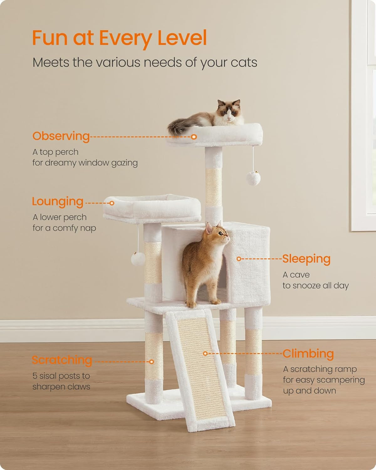 feandrea-cat-tree-45-3-inch-cat-tower-plush-condo-scratching-post-white-45-3-inch-cat-tower-plush-condo-with-scratching-post-ramp-perch-spacious-cave-cream-white