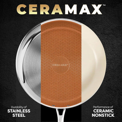 CERAMAX by  12 Pc Hybrid Tri Ply Stainless Steel Cookware Set | Pots and Pans Set Non Stick Pfas-Free Non Toxic, Tri-Ply, Metal Utensil Safe, Induction, Oven & Dishwasher Safe, Copper2