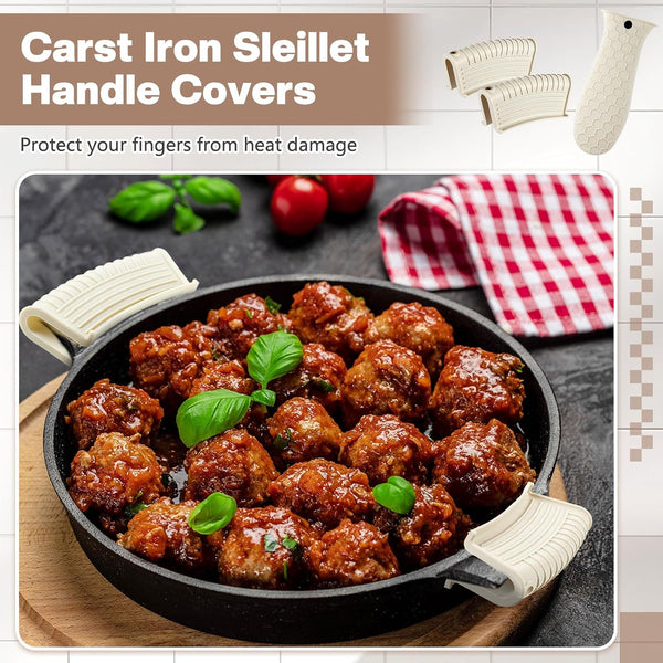 8Pcs Silicone Cast Iron Handle Cover,Khaki | Heat Resistant Pot Holders, Non Slip Pan Handle Sleeve for Kitchen, Reusable Grip Covers for Frying Pans and Skillets4